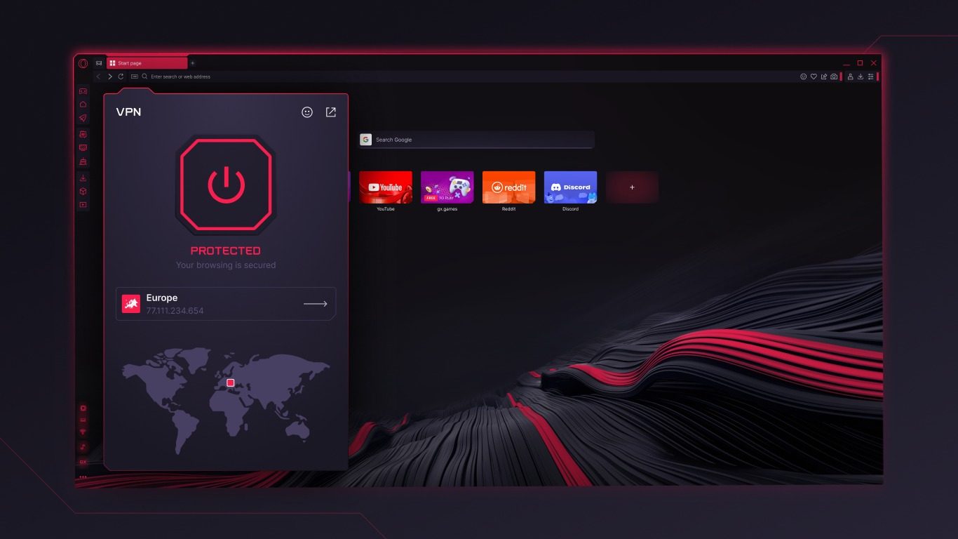 Opera GX built-in free VPN